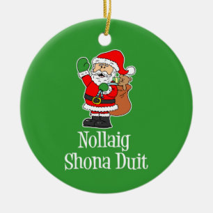 Nollaig Shona Duit Irish Christmas Santa Ceramic Tree Decoration