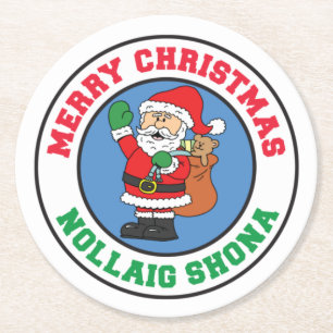 Nollaig Shona Irish Christmas Santa Round Paper Coaster