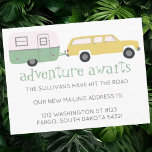 NOMAD New Mailing Address ADVENTURE AWAITS RV Postcard<br><div class="desc">Check out this cute camper trailer with the message "ADVENTURE AWAITS". Perfect to alert friends and family of your new mailing address when you hit the road. You can always edit and add your own text. Let me know if you'd like something custom made. And be sure to check my...</div>