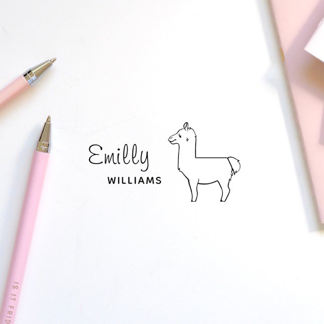 Nombre de animal personalizado de Cute Llama Alpac Self-inking Stamp (Cute Llama Alpaca Animal Personalized Kids Name Self-inking Stamp)