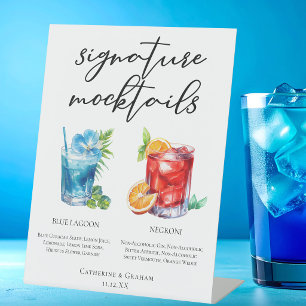 Non-Alcoholic Blue Lagoon Negroni Mocktails Pedestal Sign