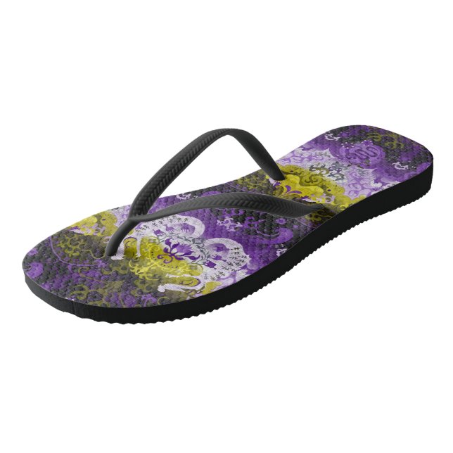 Non-Binary Dragon Damask - NonBinary Pride Flag Jandals (Angled)
