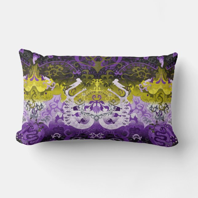 Non-Binary Dragon Damask - NonBinary Pride Flag Lumbar Cushion (Front)