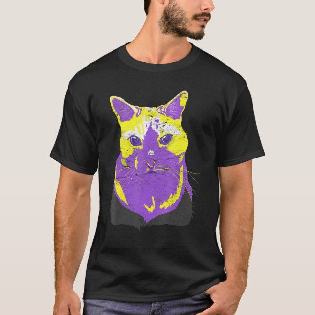 Non Binary Flag Cat Queer Lgbtq Pride Month Non Bi T-Shirt (Front)