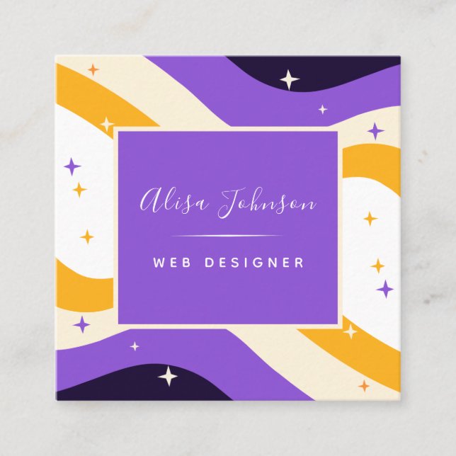 Non - Binary Flag Pride LGBTQ Sparkle Web Designer Square Business Card (Front)