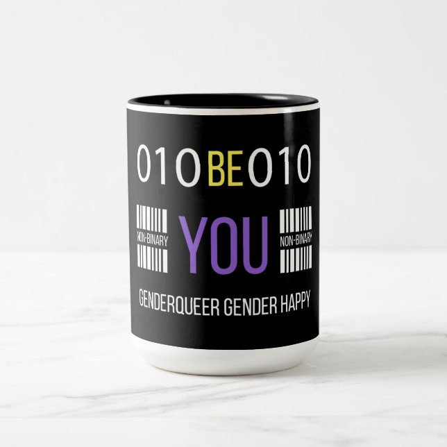 Non Binary Genderqueer Happy  Coffee Mug (Center)