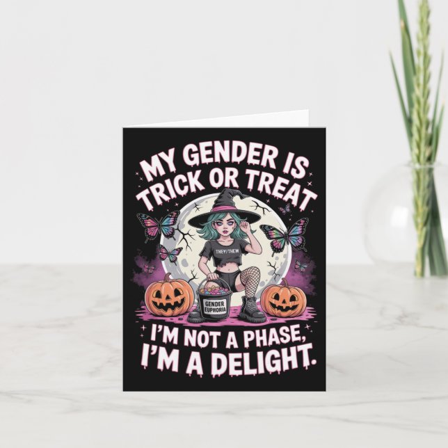 Non-binary Halloween Witch Pronouns Not A Phase Th Card (Front)