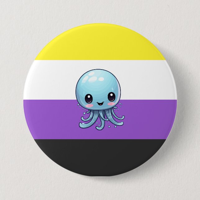 non-binary jellyfish 7.5 cm round badge (Front)