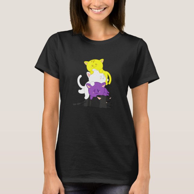 Non Binary  Non Binary Cat Lgb Agender Supporter T-Shirt (Front)