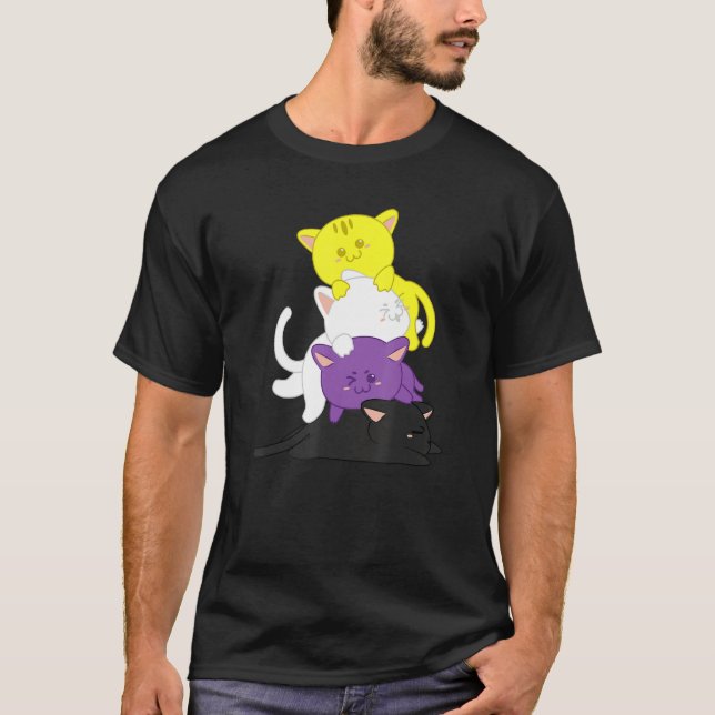Non Binary  Non Binary Cat Lgbt Agender Supporter T-Shirt (Front)