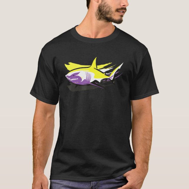 Non Binary  Non Binary Shark Lgbt Agender Supporte T-Shirt (Front)