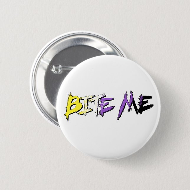 Non-Binary Pride Bite Me 6 Cm Round Badge (Front & Back)