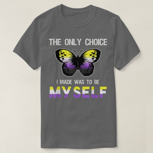 Non Binary Pride Butterfly Funny LGBT Nonbinary Fl T-Shirt (Design Front)