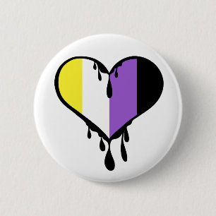 Non-Binary Pride Dripping Heart 6 Cm Round Badge