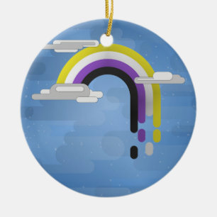 Non-Binary Pride Flag Minimalist Drip Rainbow  Ceramic Tree Decoration