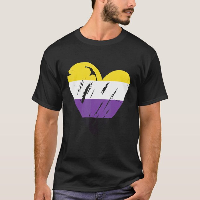 Non Binary Pride Flag Non Binary Heart Flag T-Shirt (Front)