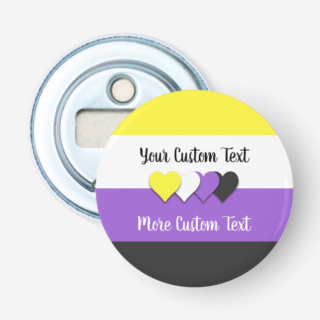 Non-binary pride flag with hearts bottle opener (Front)