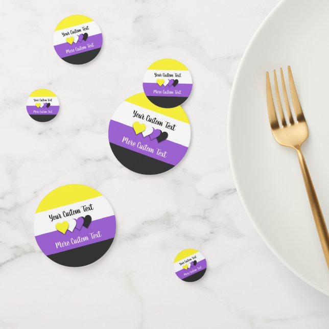 Non-binary pride flag with hearts confetti (Group)