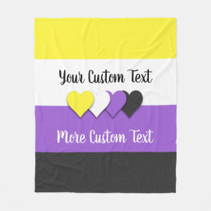 Non-binary pride flag with hearts fleece blanket