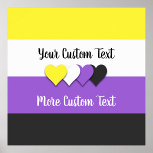 Non-binary pride flag with hearts poster