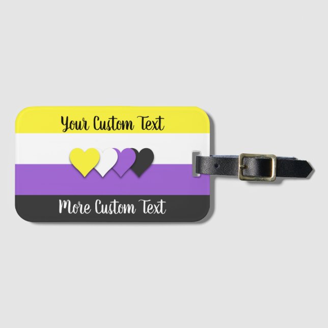 Non-binary pride flag with text luggage tag (Front Horizontal)