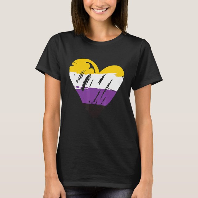 Non Binary Pride Heart Flag T-Shirt (Front)