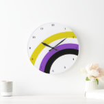 Non Binary Rainbow Pride Personalised Large Clock<br><div class="desc">The non binary colours of yellow,  white,  purple,  and black create the cool rainbow on this fun custom pride wall clock. They Them gift for a nonbinary friend in the genderqueer community.</div>