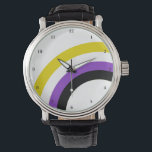 Non Binary Rainbow Pride Personalised Watch<br><div class="desc">The non binary colours of yellow,  white,  purple,  and black create the cool rainbow on this fun custom pride watch. They Them wristwatch for a nonbinary friend in the genderqueer community.</div>