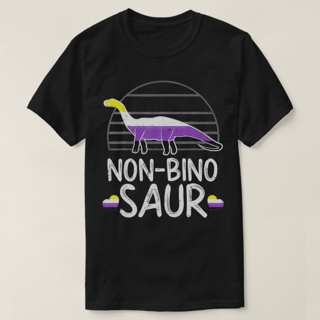Non Bino Saur Dinosaur LGBTQ NonBinary Flag Gender T-Shirt (Design Front)