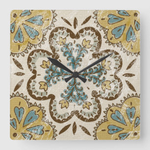 Non-Embellished Batik Square II Wall Clock