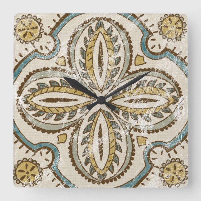 Non-Embellished Batik Square III Wall Clock (Front)