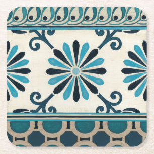 Non-Embellished Indigo Frieze II Square Paper Coaster