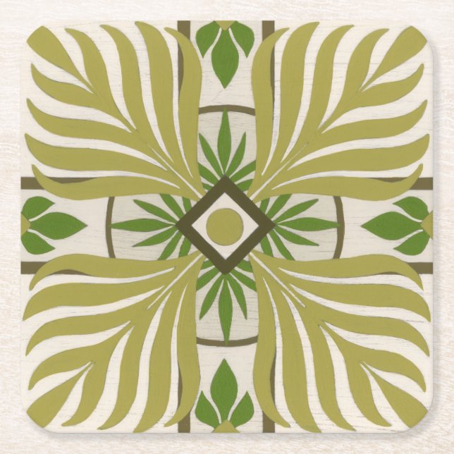 Non-Embellished Palm Motif II Square Paper Coaster (Front)