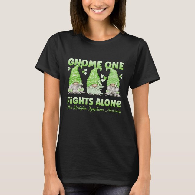 Non Hodgkin Lymphoma Cancer Lime Ribbon Gnome T-Shirt (Front)