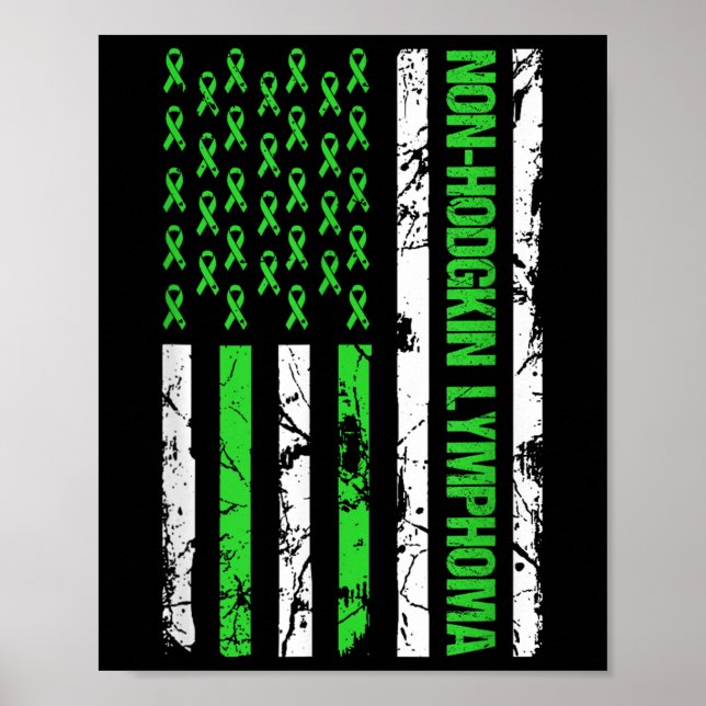 Non Hodgkin Lymphoma Flag Lime Green Ribbon Poster (Front)