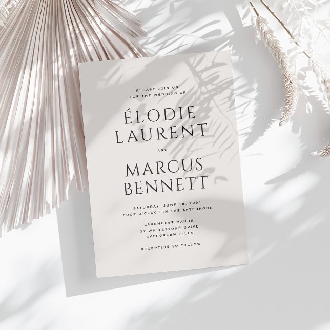 Non Photo Bold Names Modern Beige wedding  Invitation (Creator Uploaded)