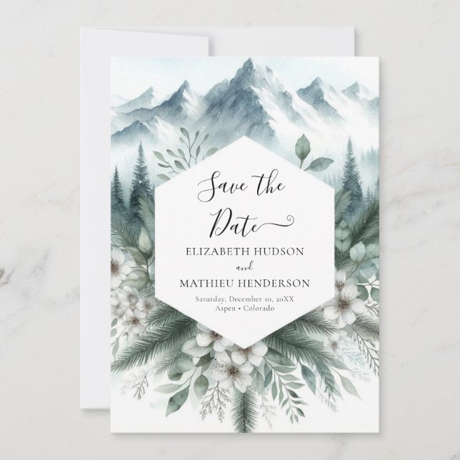  Non Photo Classic Mountain Wedding Save The Date (Front)
