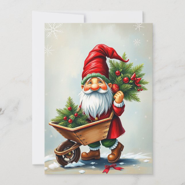 Non Photo Contemporary Gnome - Elegant Simple Cute Holiday Card (Front)
