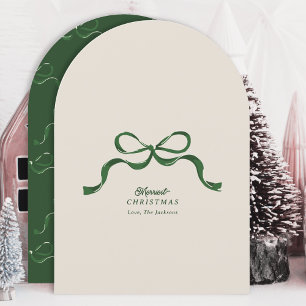 non photo green retro christmas bow arch card