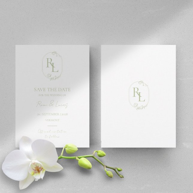 Non Photo Minimal Floral Monogram Wedding Announcement (Creator Uploaded)