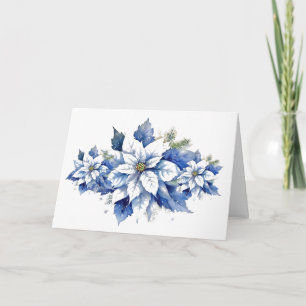 Non-Photo Vintage Inspired Blue Christmas Florals Holiday Card