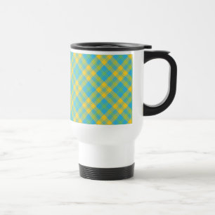 Non-spill Travel Mug: Blue, Yellow, Green Plaid Mug