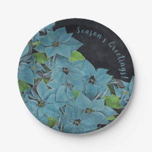 Non-traditional Blue Poinsettia Holiday Paper Plate