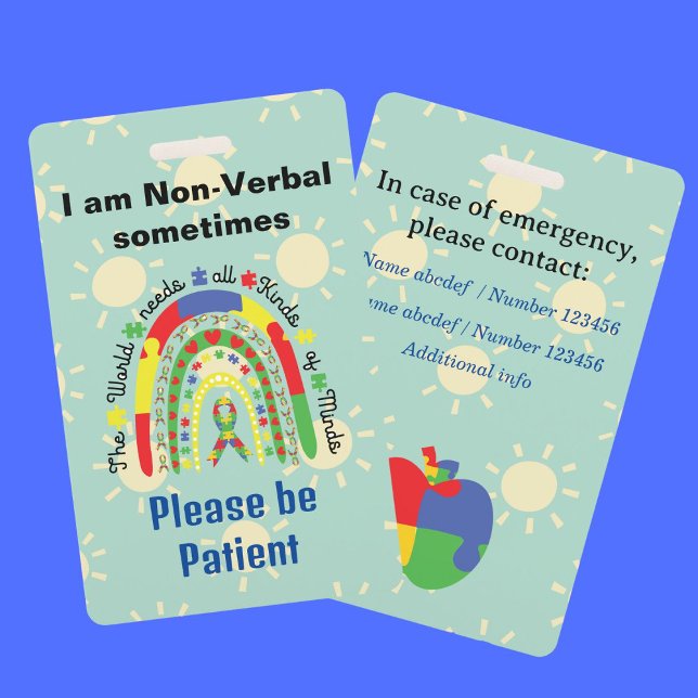 Non Verbal Autism awareness lanyard autistic ID Badge (non-verbal autism)