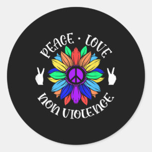 Non Violence Peace Love Sign Sunflower Graphic  Classic Round Sticker