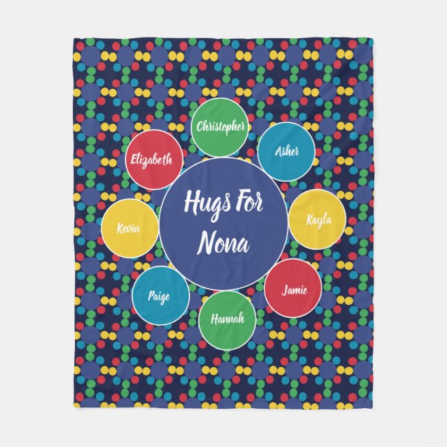 Nona Grandma Grandchildren Family Hugs Monogram Fleece Blanket (Front)