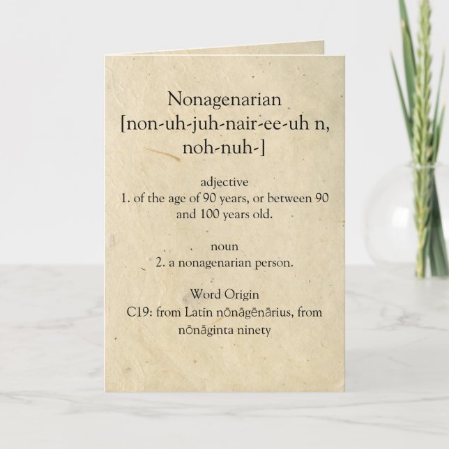 Nonagenarian Dictionary Meaning Happy 90th Card (Front)