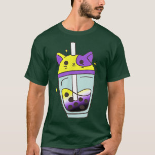 Nonbinary Cat Bubble Tea Lover Kawaii LGBT Non Bin T-Shirt