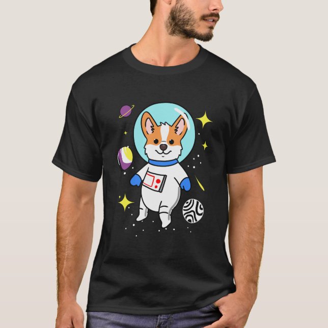 Nonbinary Corgi In Space Nonbinary Pride T-Shirt (Front)