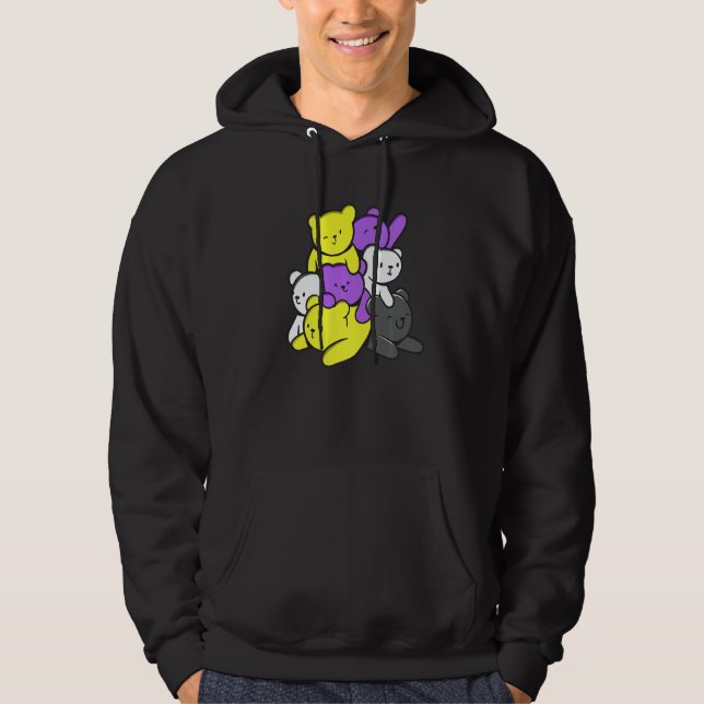 Nonbinary Cute Bears Nonbinary Flag Nonbinary Prid Hoodie (Front)